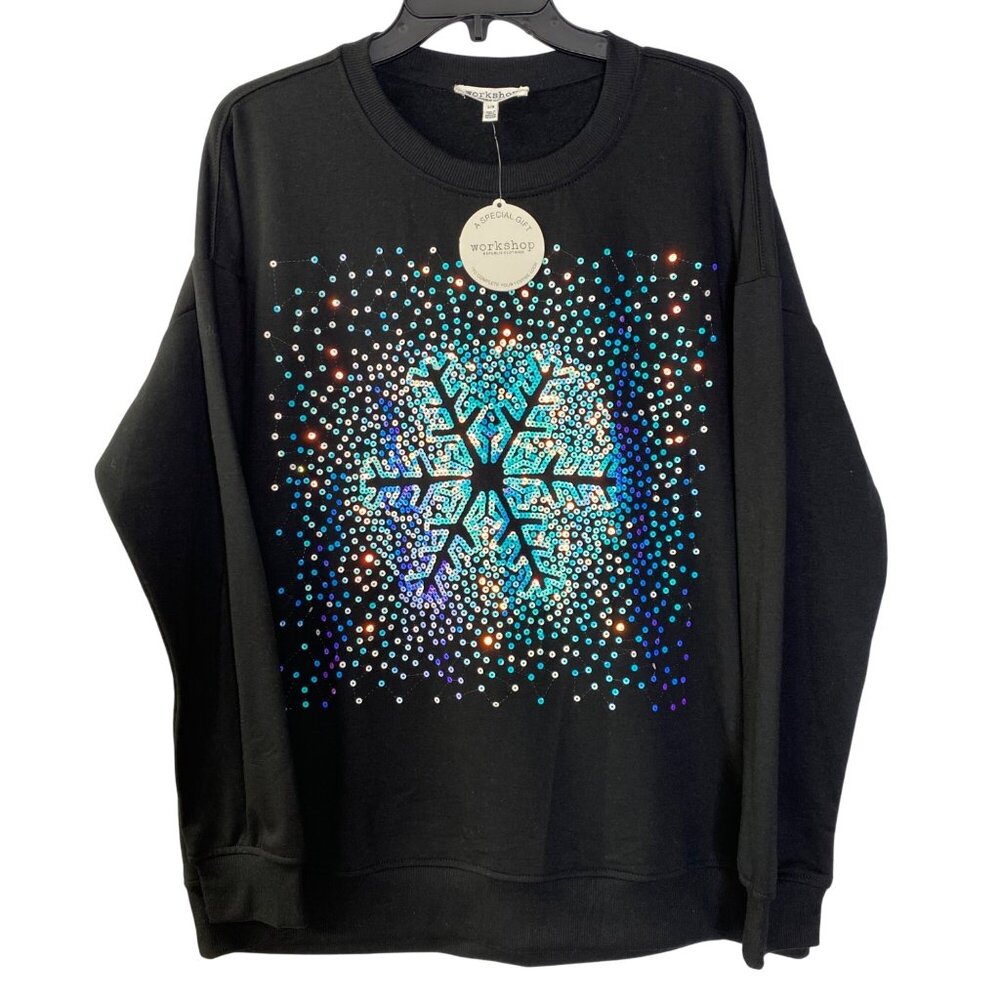 Workshop Sequins Snow Pull Over‎ Crew Neck Sweatshirt/Sweater L NWT